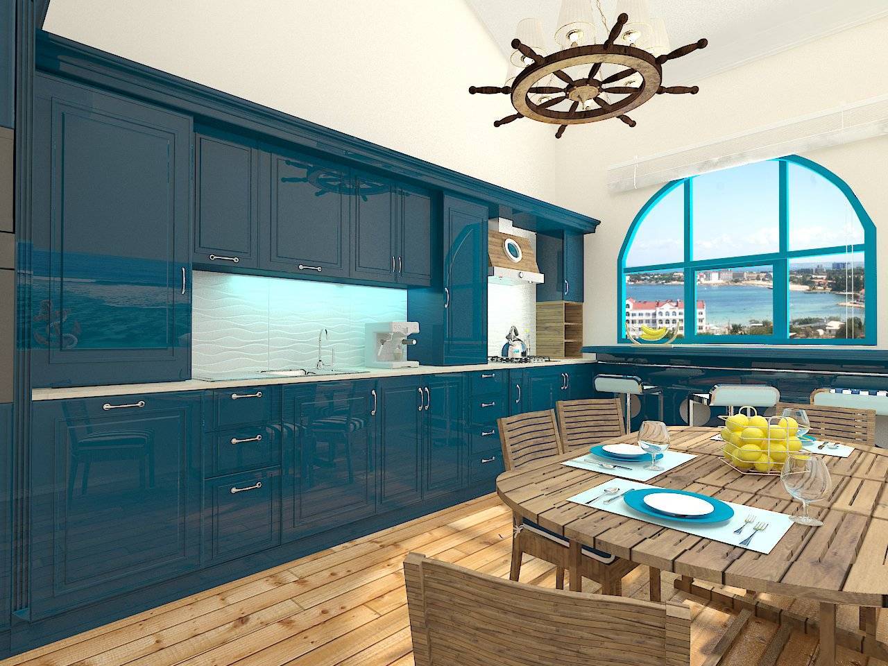 Кухня в морском стиле: дизайн кухни-гостинной своими руками, морская тема на яхте, интерьер как на корабле