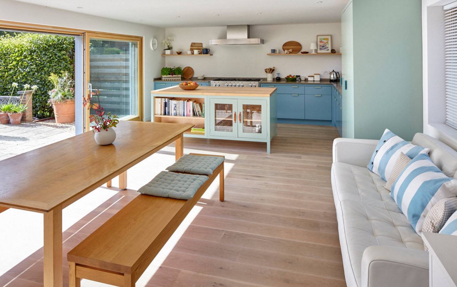 Дизайн кухни-гостиной с диваном в современном стиле: 50 фото