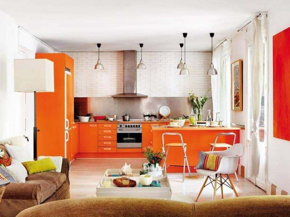 Оранжевая кухня: приемы цветового сочетания и дизайн