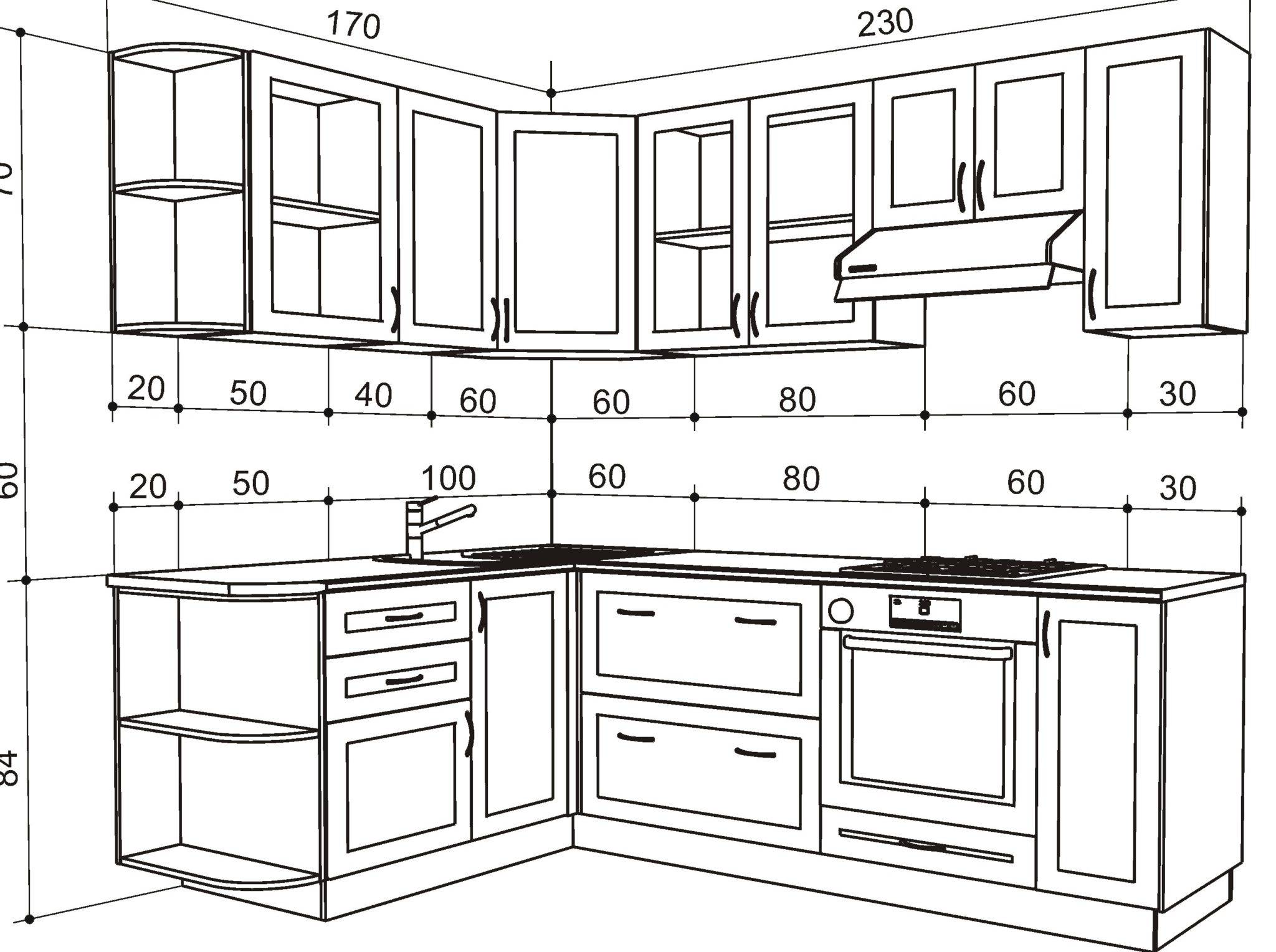 Схемы и чертежи кухни с размерами – как их сделать своими руками
