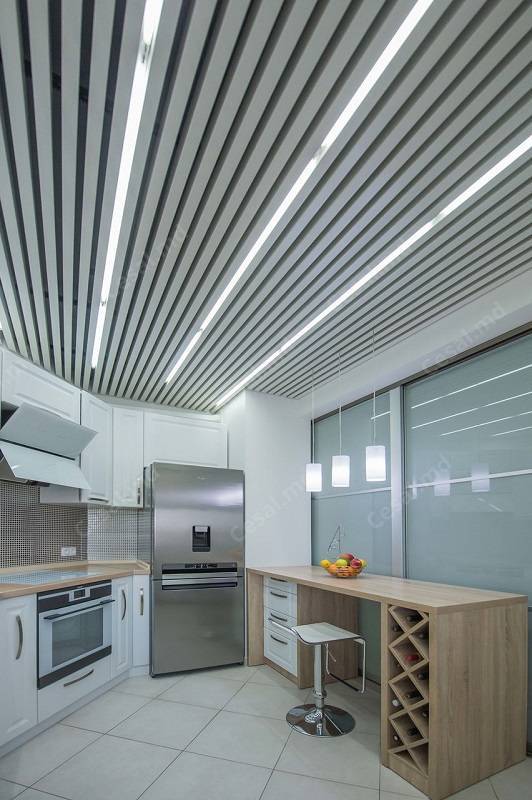 Потолок реечный алюминиевый: подвесные потолочные рейки, технические характеристики, монтаж потолка из алюминиевых профилей, установка потолка из алюминия
