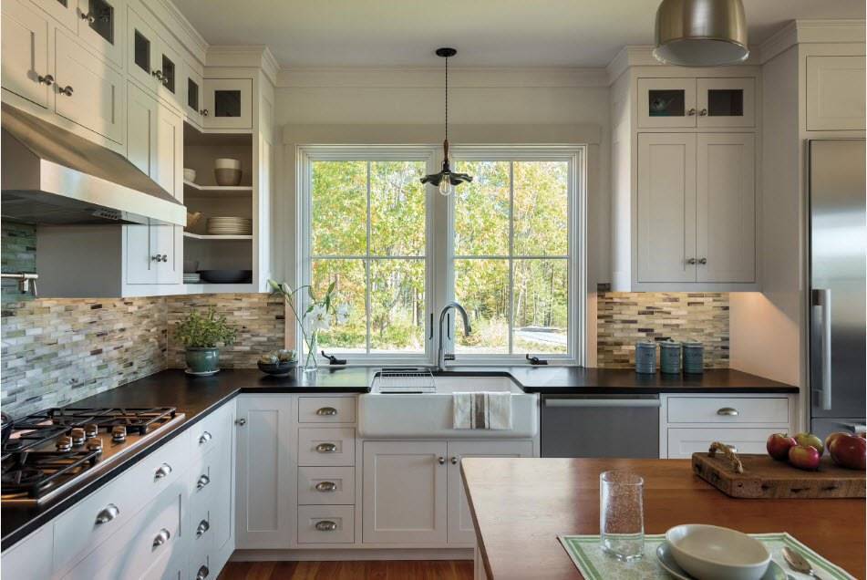 Кухня без верхних навесных шкафов: дизайн и 118 реальных фото