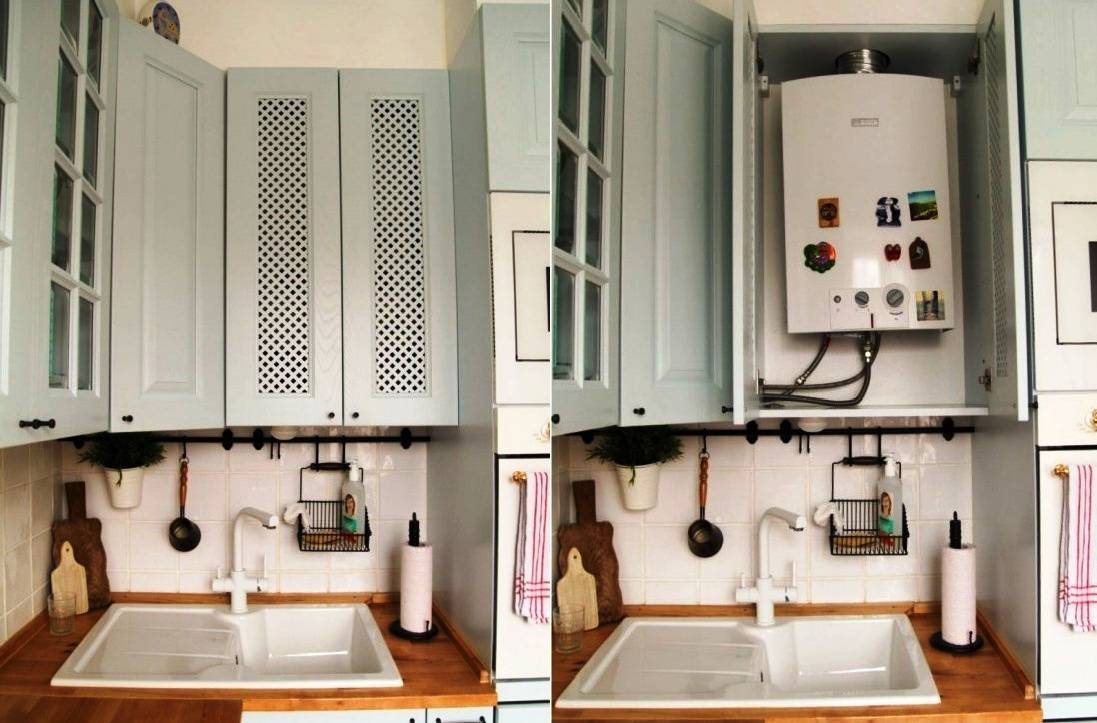 Идеи для маленькой кухни с газовой колонкой и холодильником. газовая колонка на кухне в интерьере хрущевки