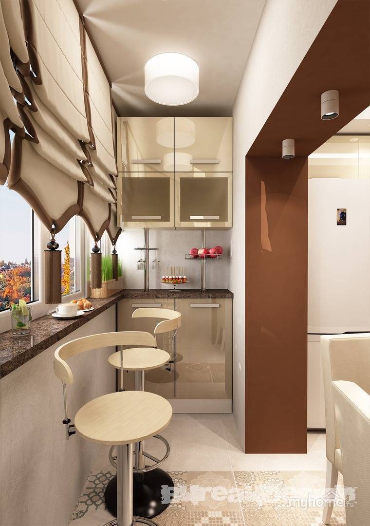 Кухня на балконе - идеи по дизайну и размещению мебели (85 фото)