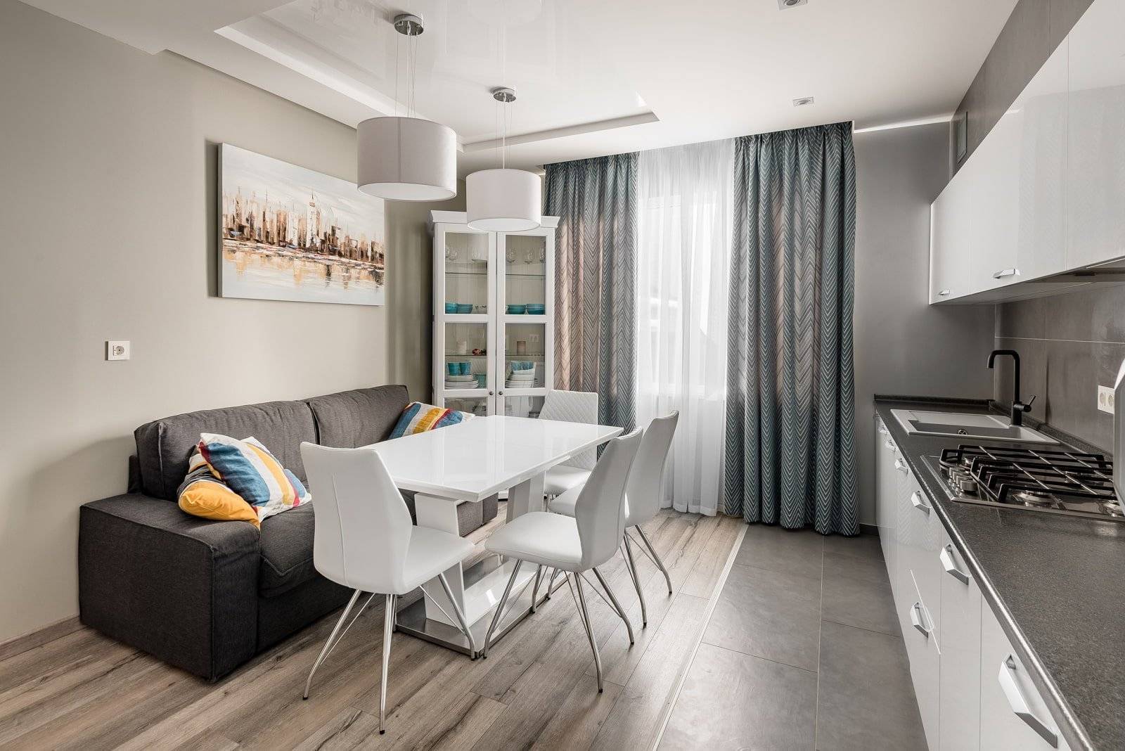 Дизайн кухни-гостиной с диваном в современном стиле: 50 фото