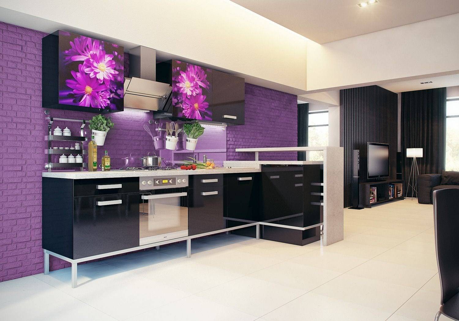 Кухня цвета баклажан: фото интерьера в баклажановом цвете, гарнитур и стулья