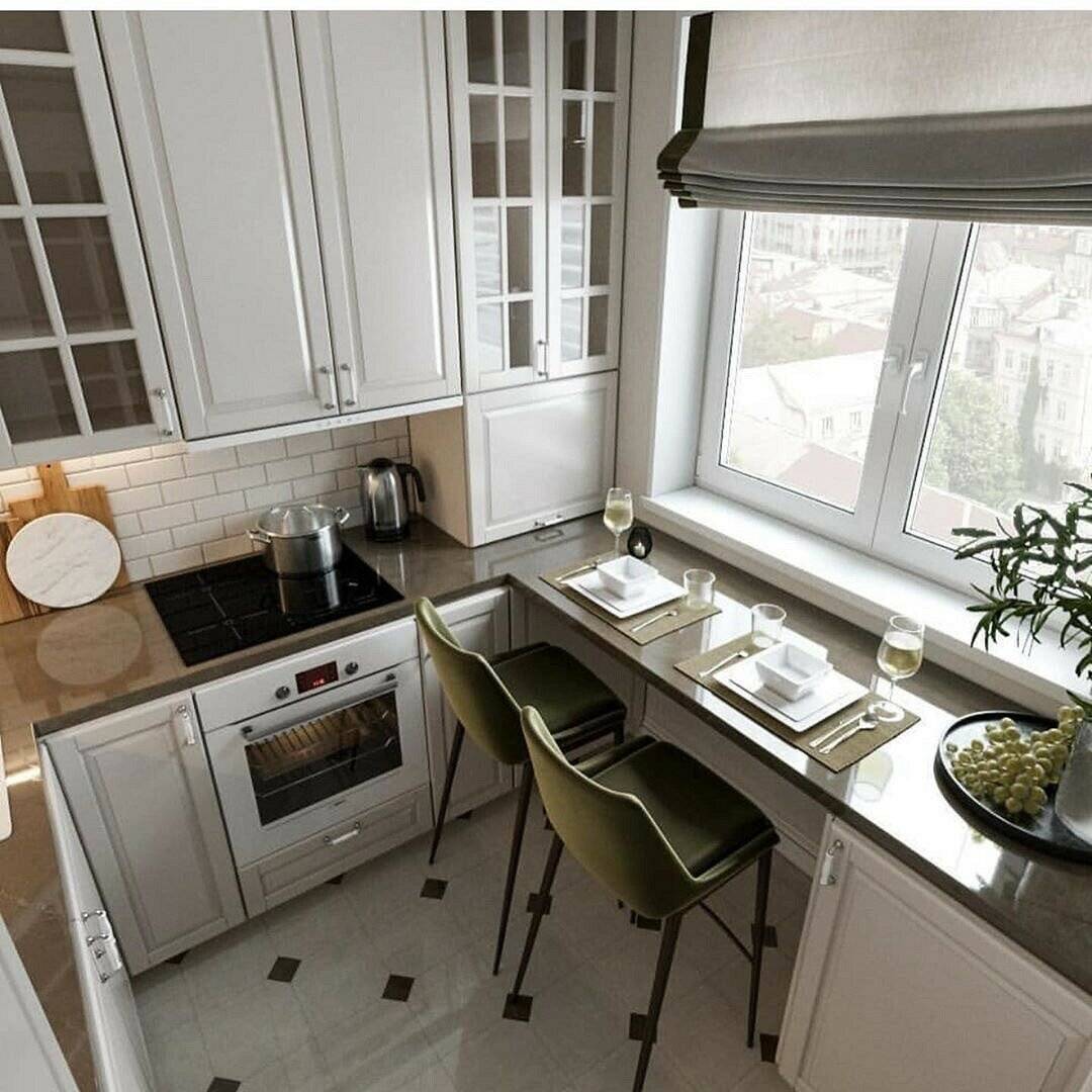 Подоконник-столешница на маленькой кухне в едином стиле - 23 фото