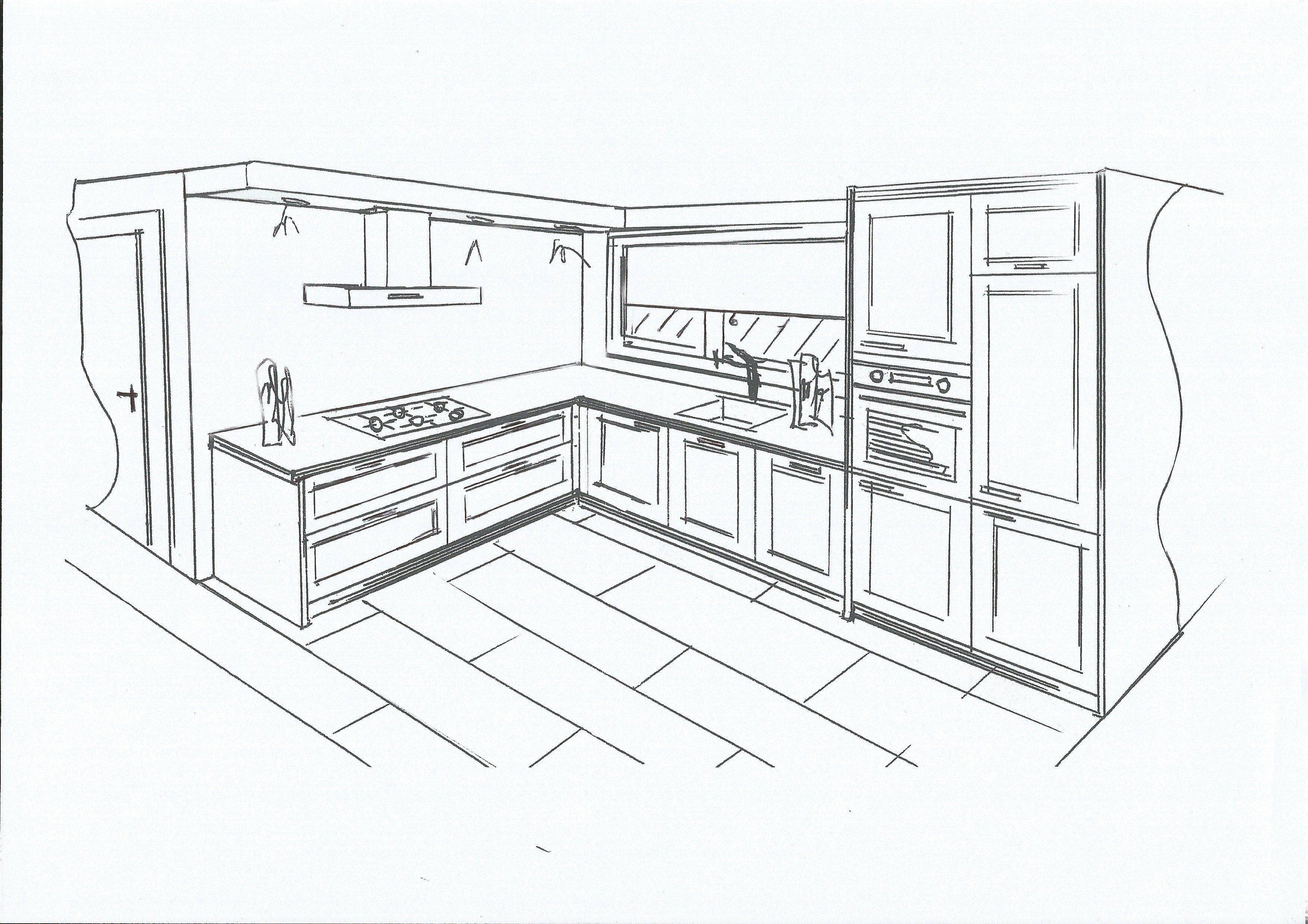 Как нарисовать кухонный гарнитур карандашом поэтапно
