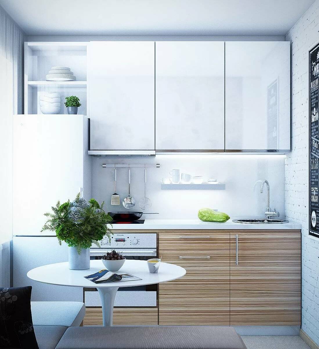 Малогабаритные кухни, основные приемы дизайна маленького пространства, как выбрать планировку и стиль - 39 фото