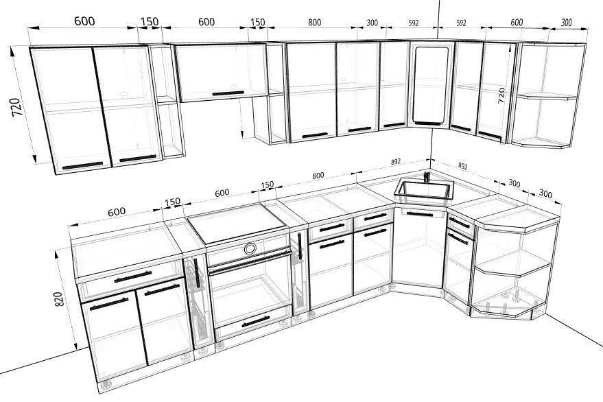 Стандарты кухонной мебели, размеры фасадов и глубина модулей