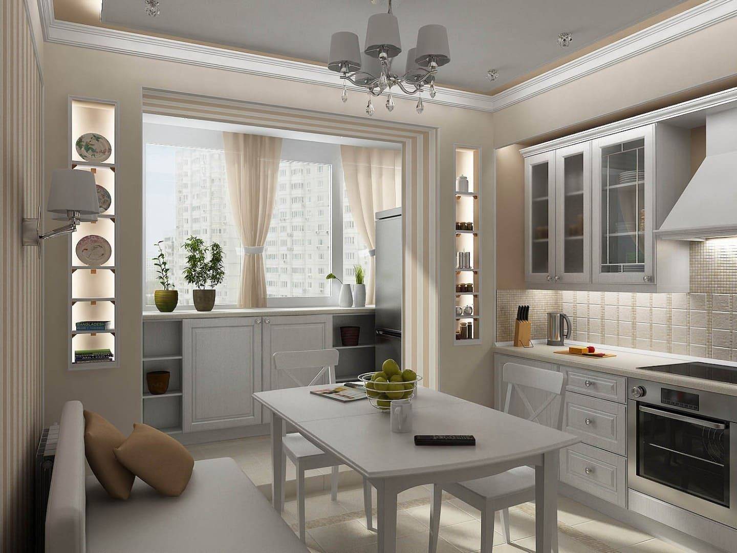 Дизайн интерьера кухни, совмещенной с гостиной, балконом или лоджией