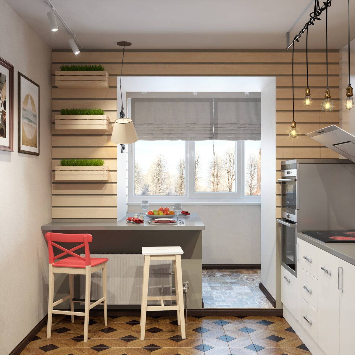 Объединение кухни с балконом — дизайн фото