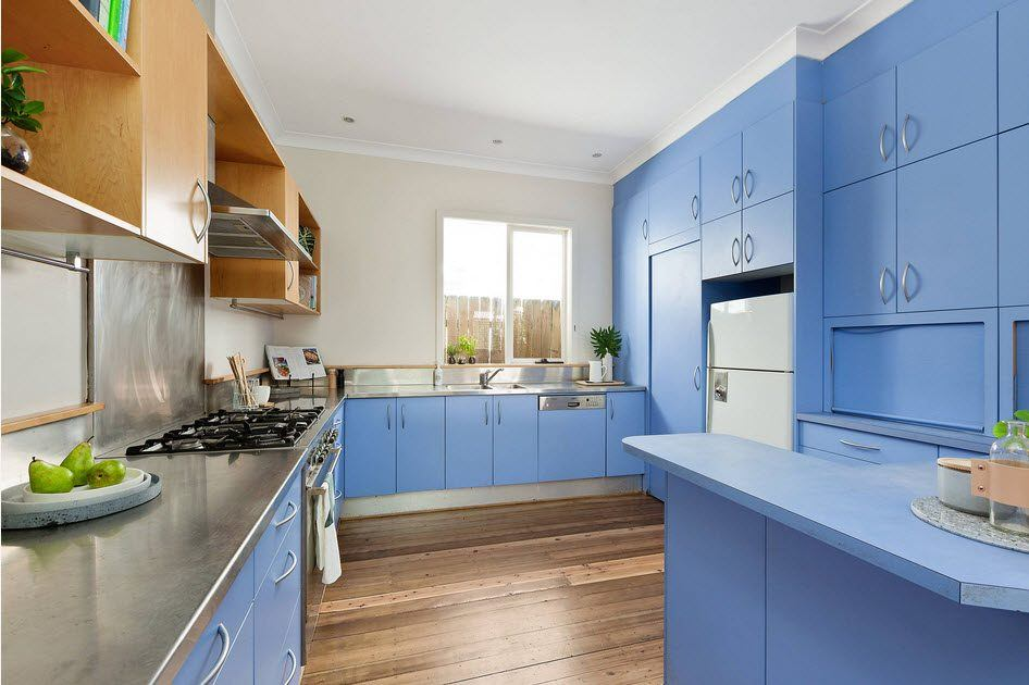 Уютная кухня голубого цвета - 50 фото примеров