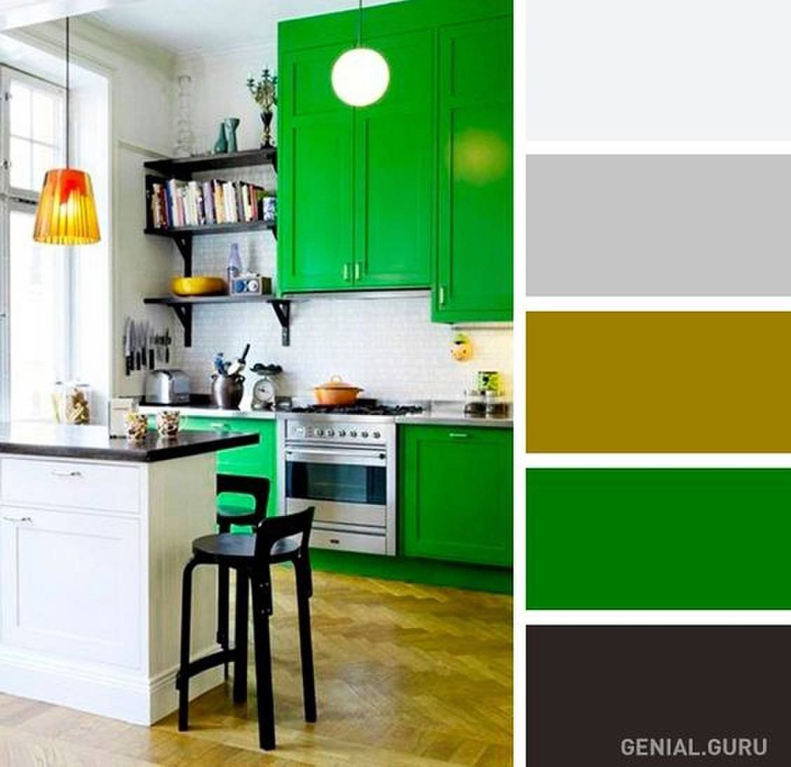 Правильное сочетание цветов в интерьере кухни: коричневый, оранжевый, зеленый + фото