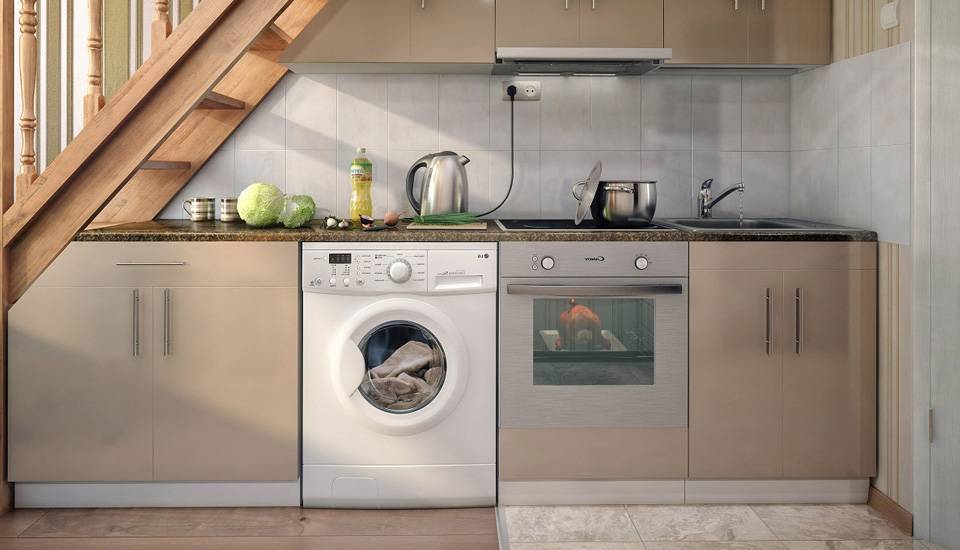 Стиральная машина на кухне: плюсы и минусы размещения, особенности установки