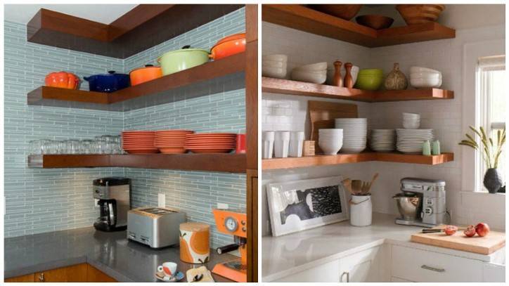 Открытые полки на кухне - виды, материалы, цвета и дизайн открытых полок в интерьере кухни + варианты установки (130 фото)