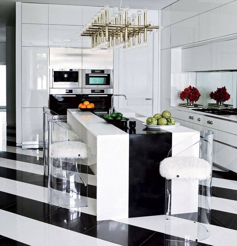 Черно-белая кухня: 115 фото идей дизайна интерьера в черно-белом цвете
