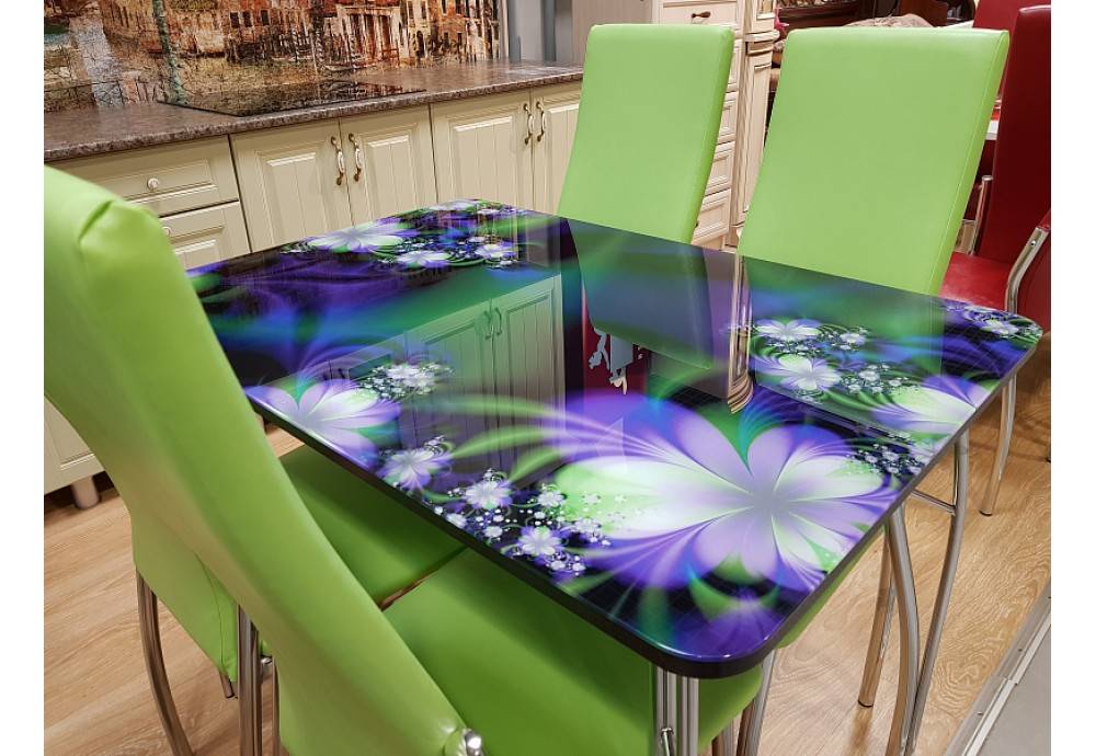 (+80 фото) стеклянные столы для кухни с фотопечатью