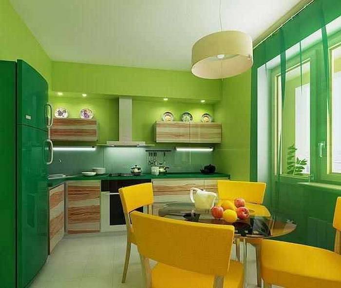 Оформление кухни в зеленом цвете