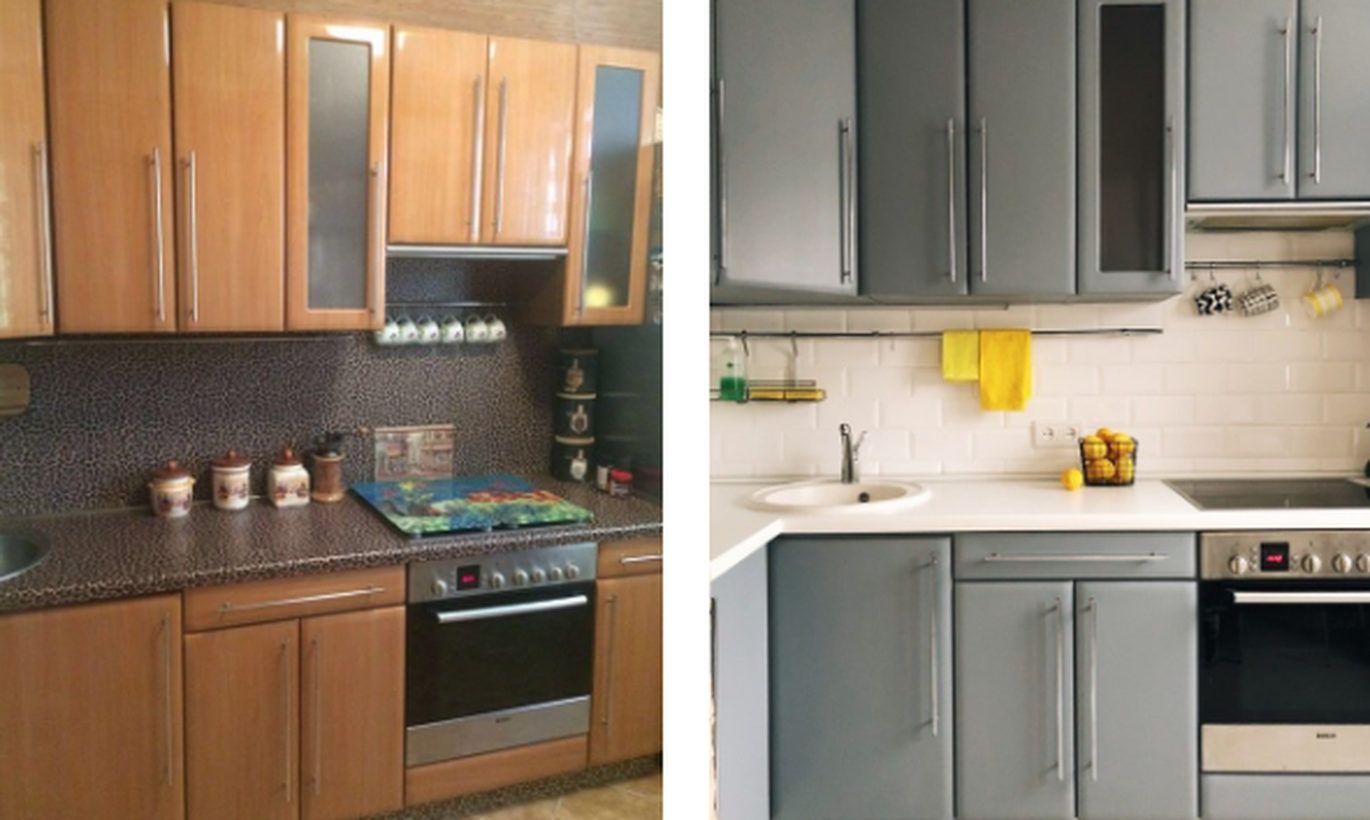 Как обновить кухонный гарнитур на кухне своими руками - фото до и после