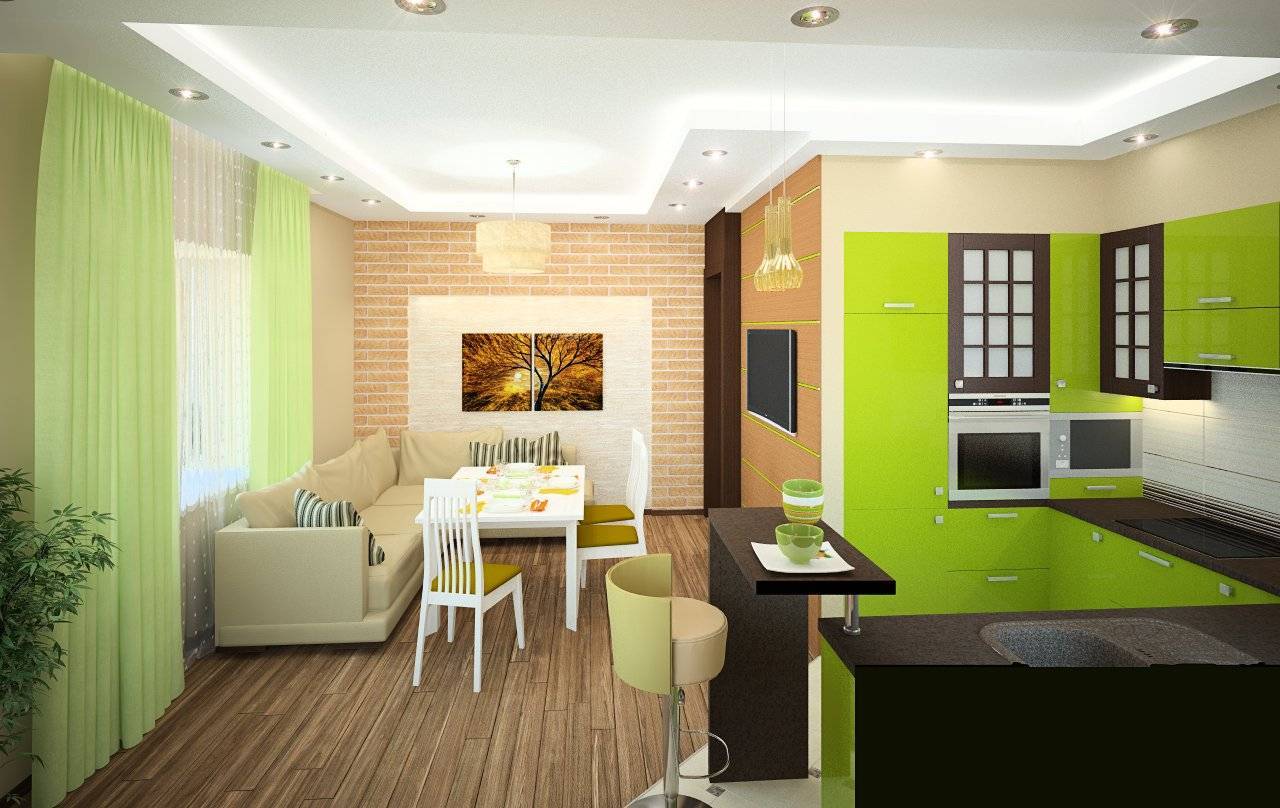 Кухня-гостиная площадью 15 кв. м – полнофункциональный лаконичный интерьер