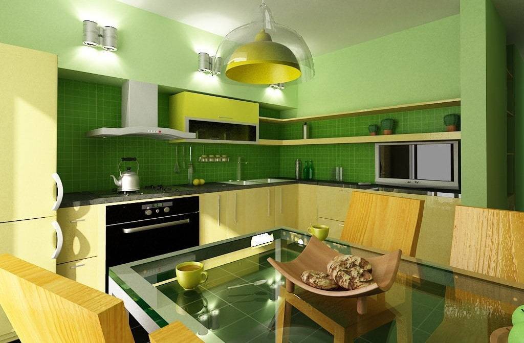 Зеленая кухня: эффектный, сочный и позитивный интерьер  подробно, на фото
